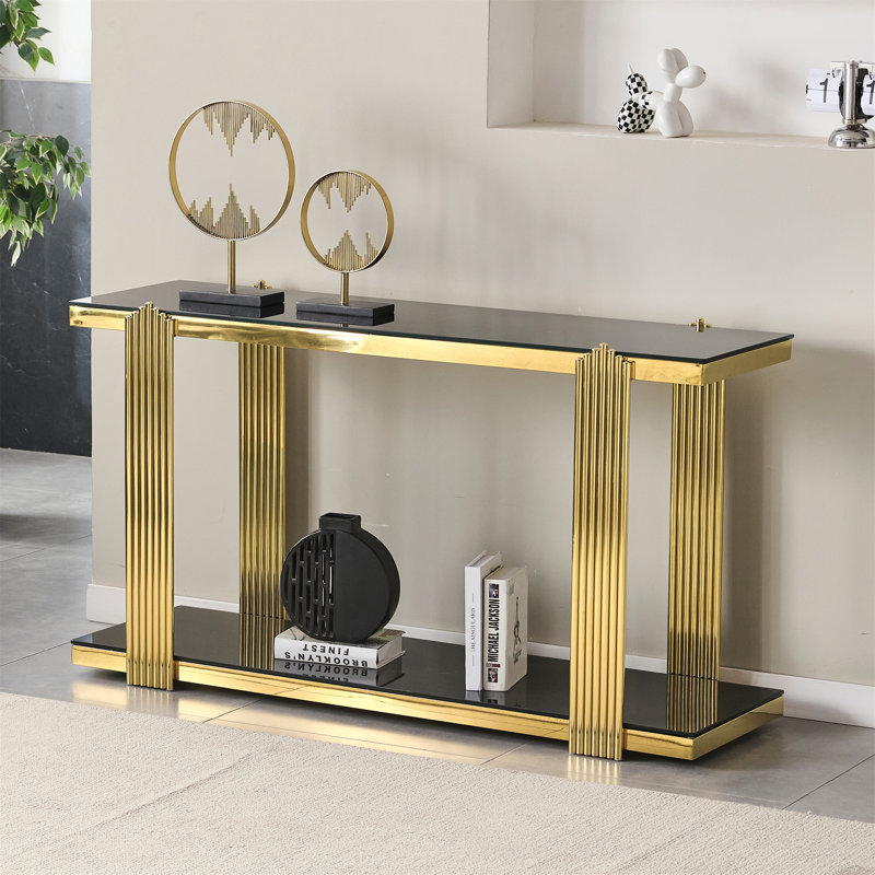 Console à miroir 55,00 pouces, Black / Gold, Doré