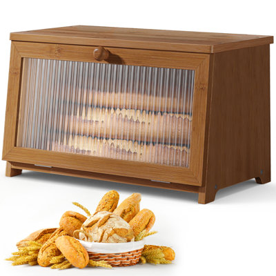 Bamboo Bread Box Single Layer Kitchen Countertop Storage Organizer Natural Brown