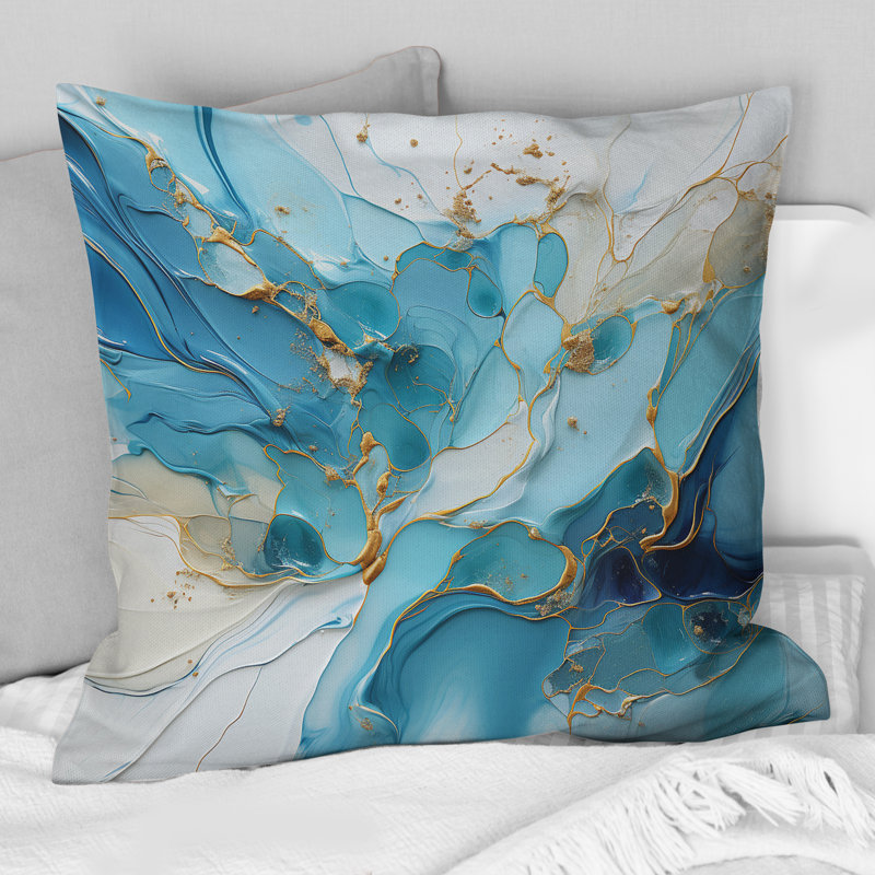 Blue And White Glacier Charm - Abstract Shapes Printed Throw Pillow