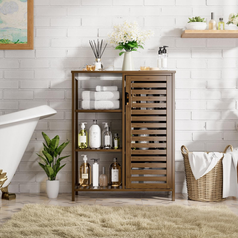 Bamboo Freestanding Bathroom Cabinet, Walnut