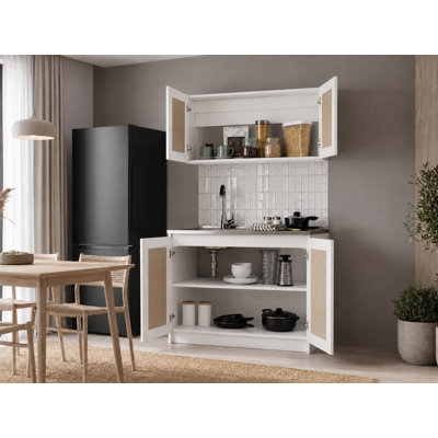 Ensemble d'armoires de cuisine Everett avec armoire murale, tablettes de rangement et garde-manger - blanc