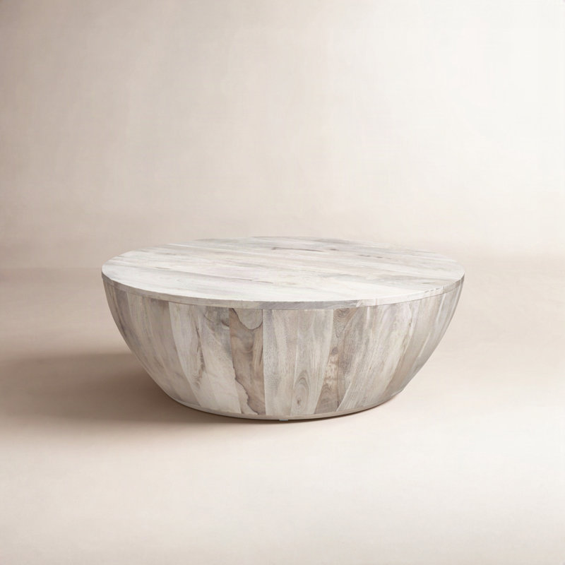 Teasdale Solid Wood Single Drum Coffee Table, Distressed White