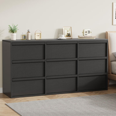 Commode moderne 58 po avec 5 tiroirs, armoire de rangement en bois pour chambre à coucher, salon, entrée, anti-basculement, noir