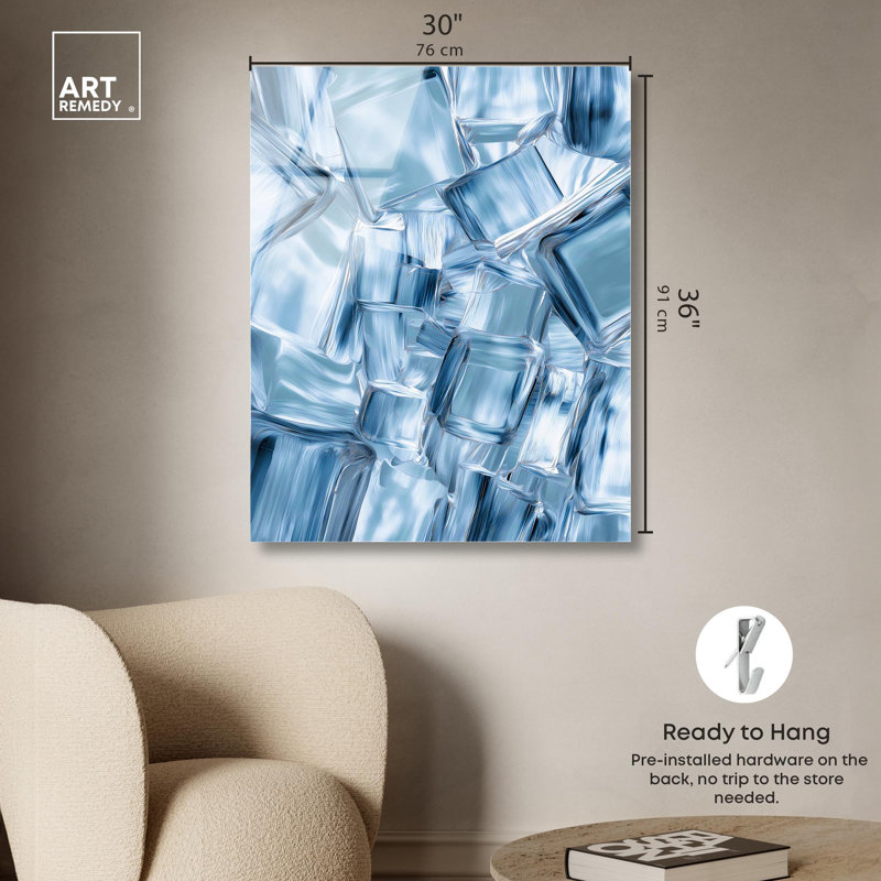 «Crystal Cubes», reproduction d'art acrylique sur toile bleue par Art Remedy, 36" H x 30" W