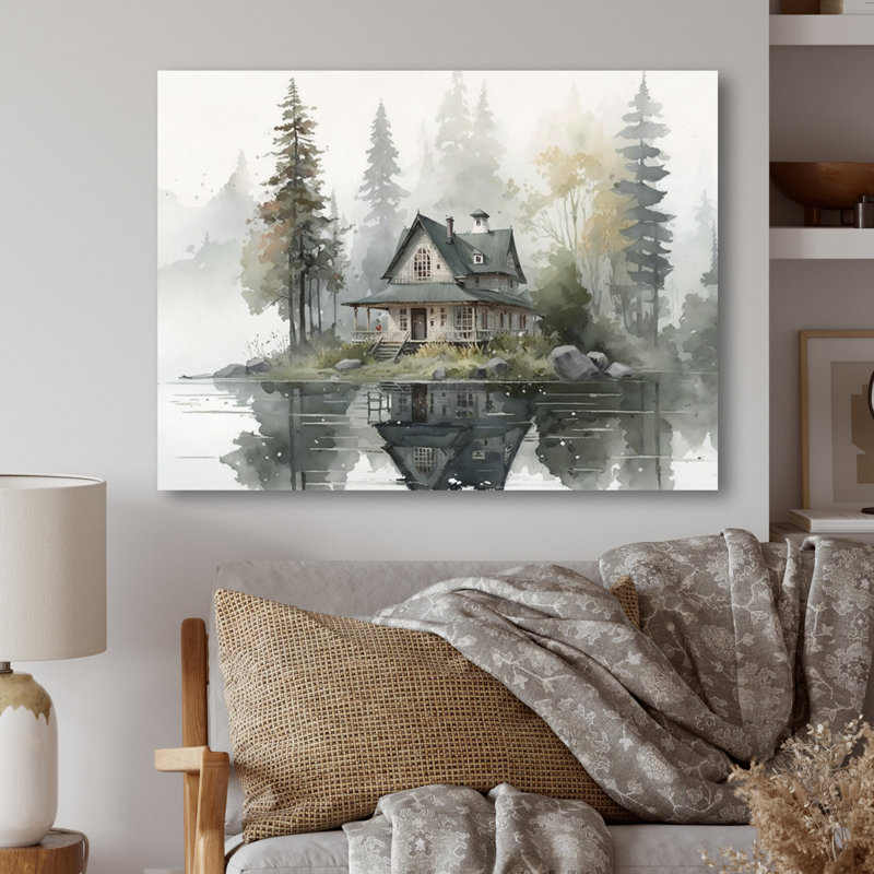 Maison de campagne au bord du lac II, 16" H x 32" W, Toile tendue