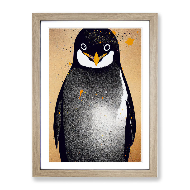 Penguin Graffiti No.1 - Wall Art, 48cm H x 36cm W, Oak Framed Paper, White