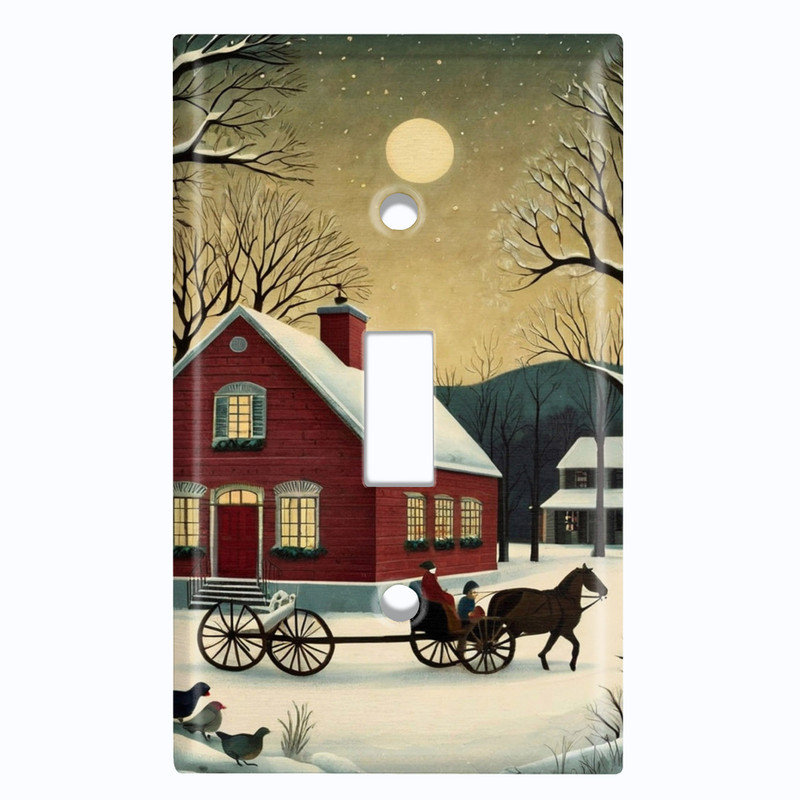 Couvercle de plaque d'interrupteur en métal; Bascule de taille standard US 1 - Snowy Farmstead, # 1 à bascule simple