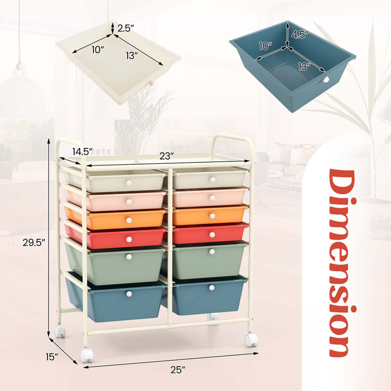 Niccolas 12 Drawer Storage Drawer with Locking Wheels, Macaron