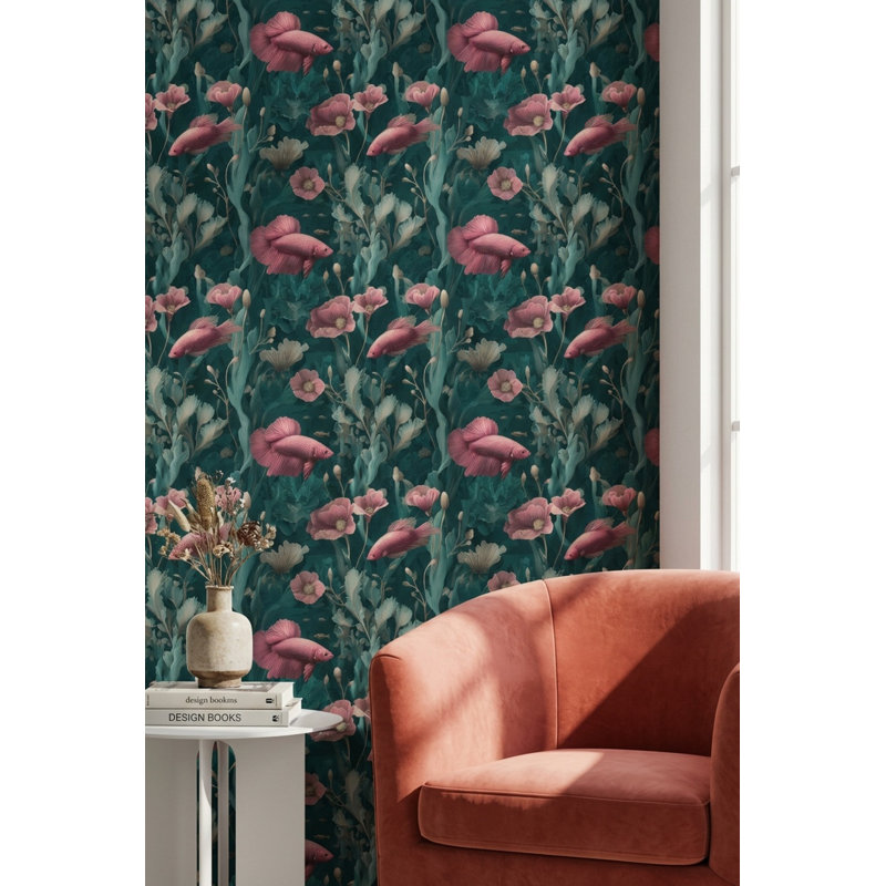 Papier peint floral aquatique sous-marine, Peler et coller