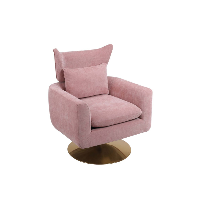 360-Degree Swivel Accent Chair with a Pillow, Pink 100% Linen