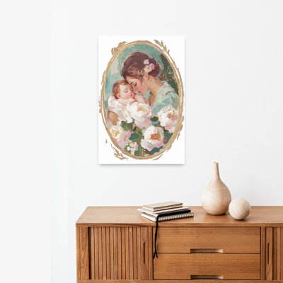 Mother And Baby Love Delicate Peaceful Serene Peony Portrait Flower Wall Art Print by Mathieu - Wrapped Canvas Print