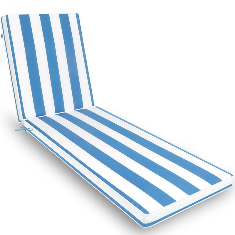 2PCS Set Outdoor Lounge Chair Cushion, Blue/White, 22.05"W x 46.85"D