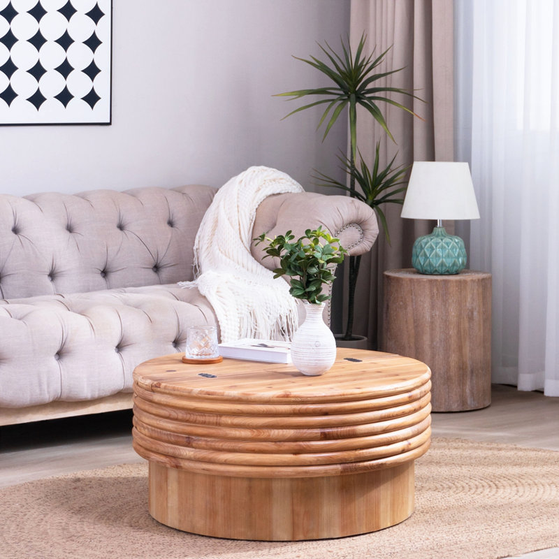 Table basse ronde en bois avec rangement caché