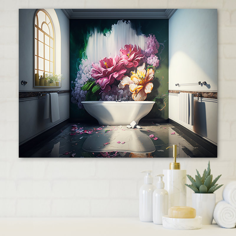 «Luxury Bathroom with Blooming Flowers II», impression sur toile tendue, H 12 po x l 20 po x P 1 po