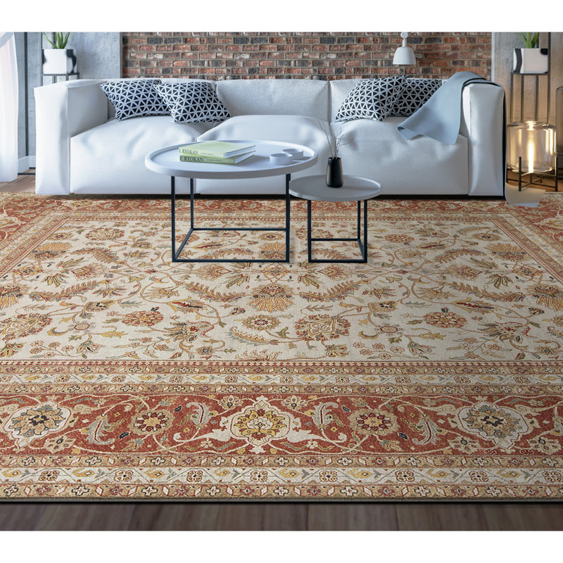Tapis beige et rouille noué à la main de haute qualité
