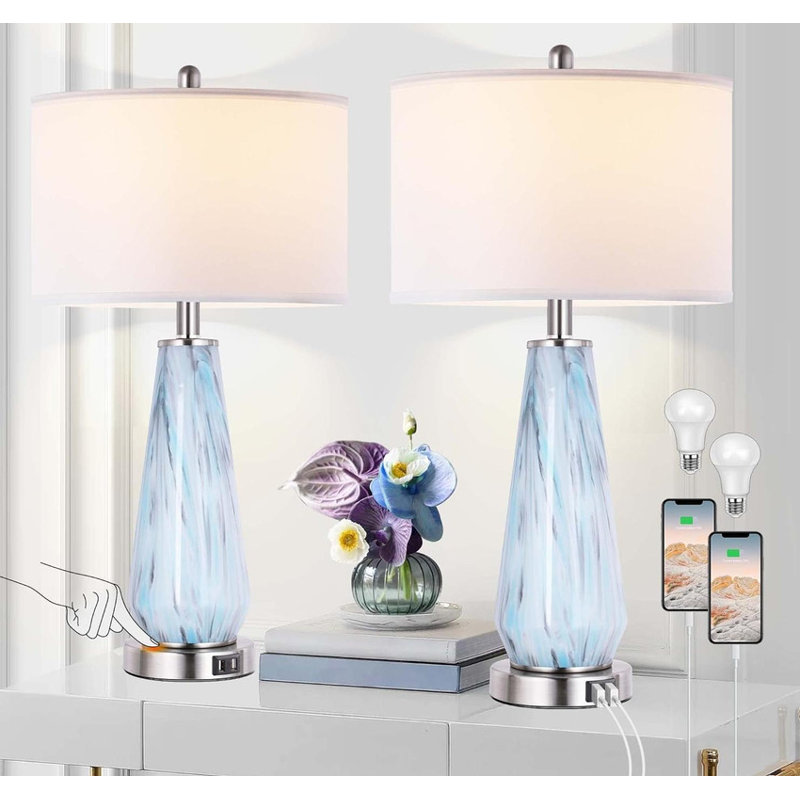 Ensemble de 2 lampes de table 27 po Modern Art, Bleu/gris