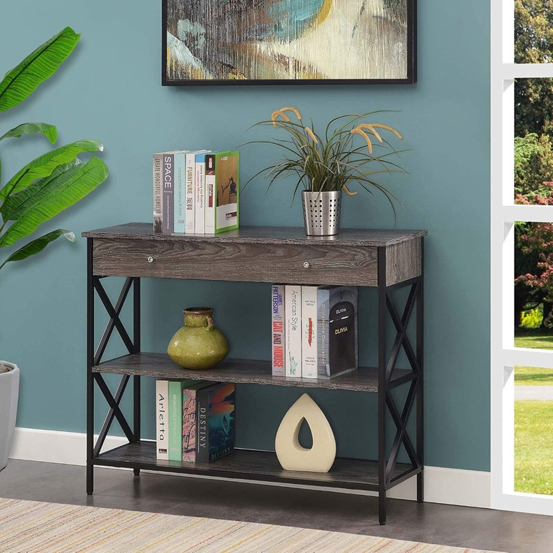  Tucson 1-drawer Console Table With Shelves, Weathered Grey/black