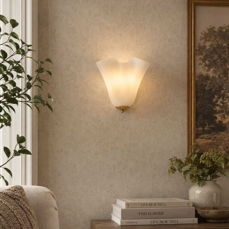 1- Light Dimmable 9.7'' W Milky Glass Wall Sconce