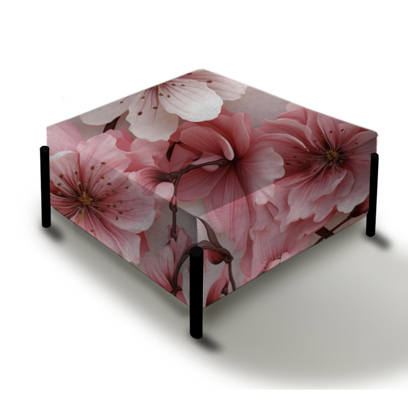 Grand repose-pieds carré rose et blanc avec œillets Blossoming Grace I
