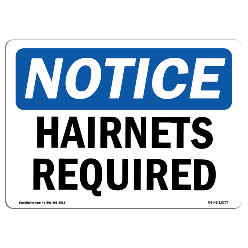 NOTICE Hairnets Required Decal 5" X 3.5", 3.5" H x 5" W x 0.1" D