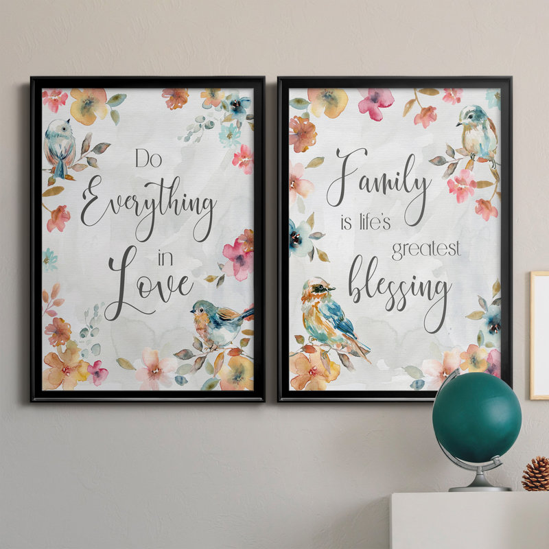 «Spring Bird Love», ensemble de 2 peintures sur toiles, Black Framed Canvas, H 26,5 po x l 73 po x P 1,5 po