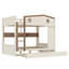 Grand lit superposé avec lit gigogne, lits superposés en bois massif avec tablettes et crochets de rangement, aucun sommier nécessaire, beige et naturel-478806508-478806511
