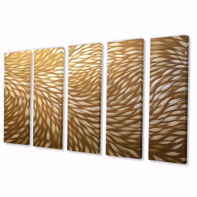 Motif délicat de vagues dorées modernes - formes abstraites sur toile - 5 panneaux égaux