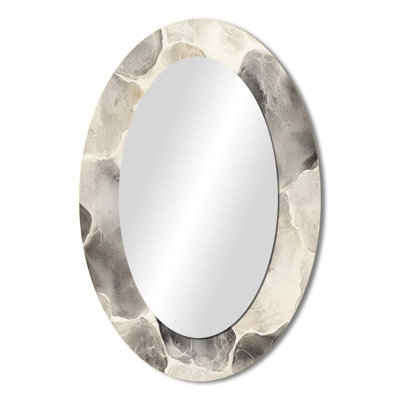 Grey Gray Circles Scenery II - Large Oval Wall Mirror On Metal