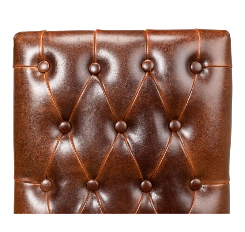 Brady Traditional Button-Tufted Leather Side Chair in Brown