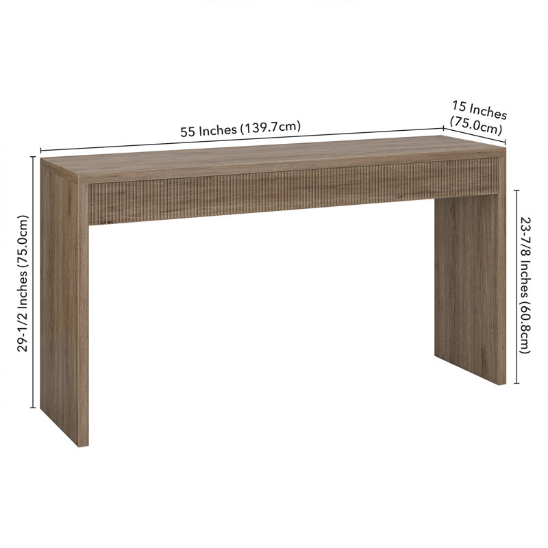 Lawrence Fluted Console Table, Antiqued Gray Oak, 29.5" H x 55" W x 15" D
