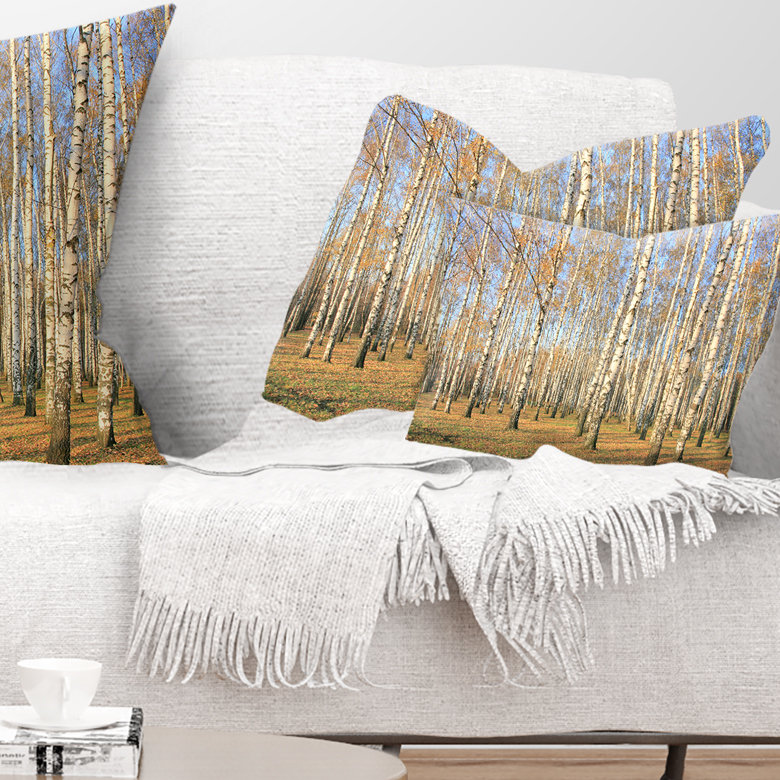 Coussin d'automne Autumn Birch Grove in Sunlight, 12 po x 20 po, Rectangle