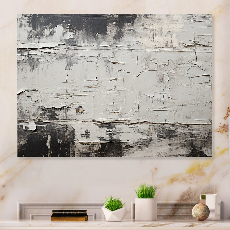 Abstrait gris, surface lunaire III - tachisme, art mural en métal MT136233, H 16 po x l 32 po x P 1 po