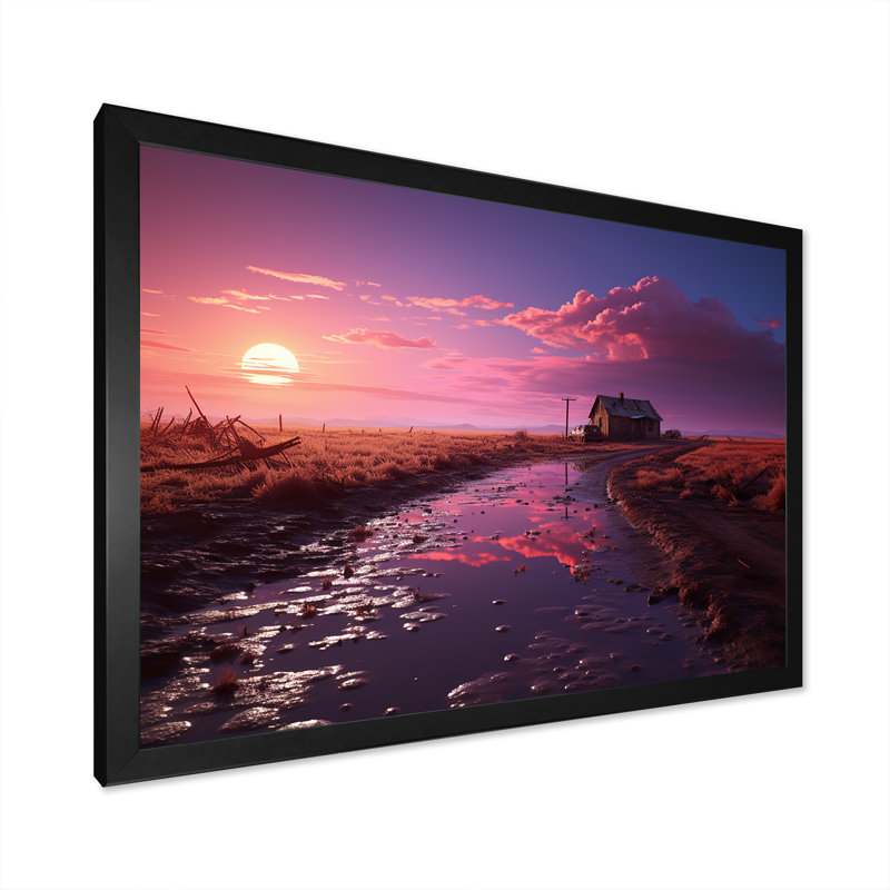 «Sunset Farm Dreams», reproduction sur toile, Cadre simple noir, H 30 po x l 40 po