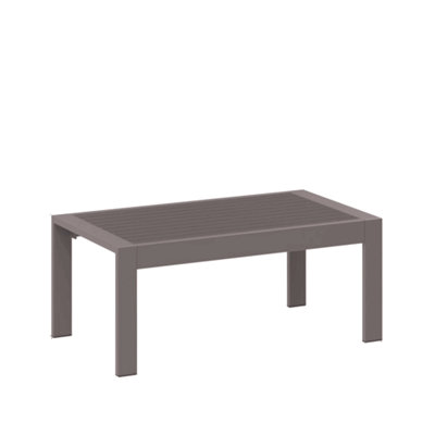 Table basse d'extérieur en métal toutes saisons 43 po x 24 po avec plateau d'aspect bois et cadre gris