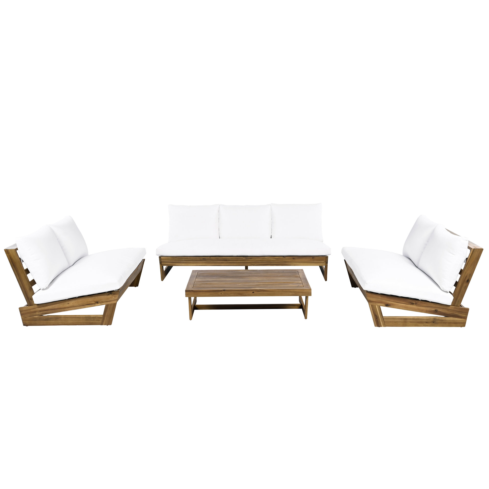 Louise Acacia 4 - Person Patio Conversation Set with Cushions, White, Brown