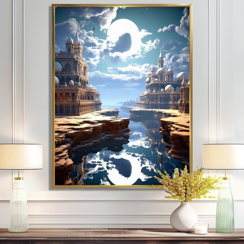 «Eastern Full Moon Cityscape», impression d'art mural paysage urbain, H 44 po x l 34 po x P 1,5 po