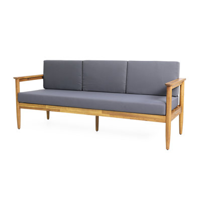 Dark Grey 3 Seater Couch With Wood Structure And Spillage Cushioning - Outer Fabrics Slat Design -