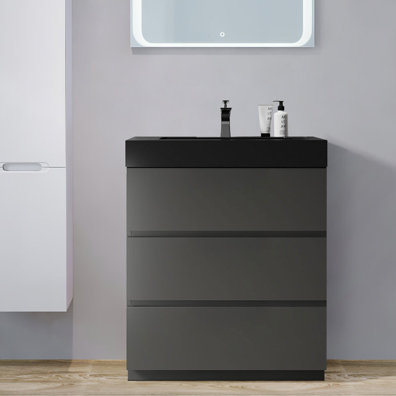 29.9'' Single Bathroom Vanity with Resin Top, Gray