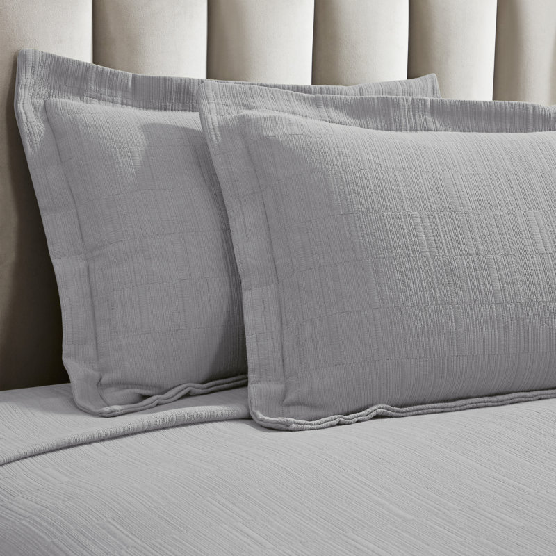 Zenith Cotton Medium Weight Textured Modern Geometric Matelasse Bedspread And Sham Set By, Gray