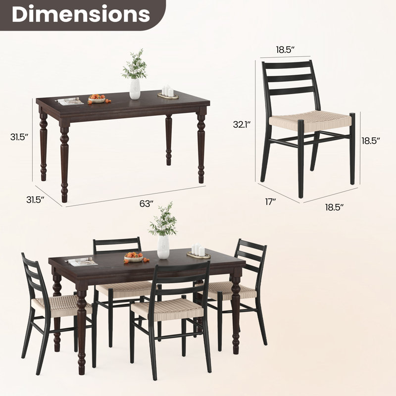 4 - Person Solid Wood Solid Wood Top Four Leg Dining Set, Black, Black, Beige