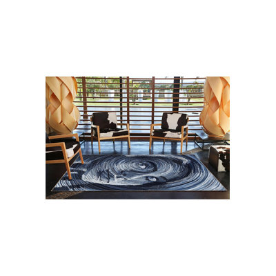 Dark Blue Themed Abstract Woman Portrait Patterned Modern Decorative Rug Machine Washable