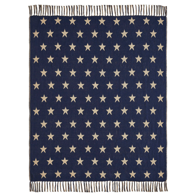 Navy Star Jacquard Woven Cotton Throw Blanket 50x60