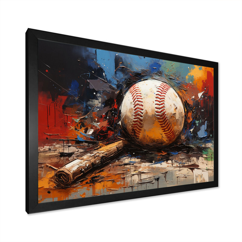 Baseball Collage II - décoration murale baseball sport, H 30 po x l 40 po x P 1,5 po, Reproduction avec cadre flottant, Noir