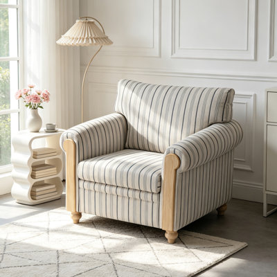 Fauteuil à dossier simple en bois massif de style américain, à usage domestique, rembourré, à dossier unique, fauteuil à accoudoirs décontracté, salon, fauteuil à rayures Tiger.