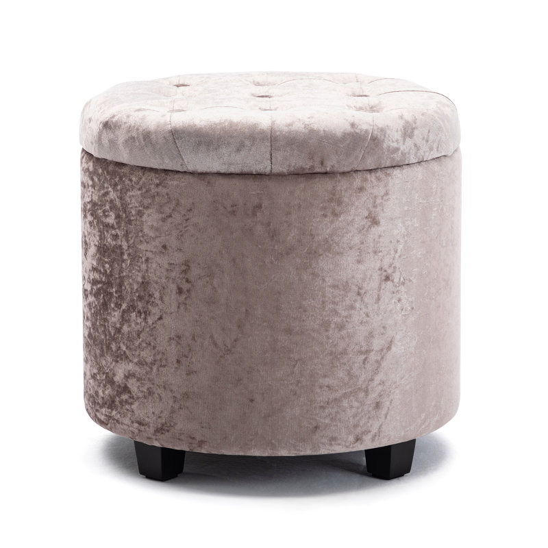 Mudd 45cm Wide Velvet Tufted Round Ottoman with Storage, Silver Pink