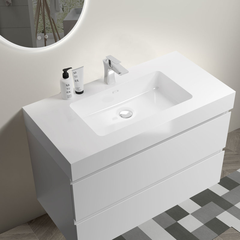 Meuble-lavabo pour salle de bain moderne, Blanc, 36", Blanc