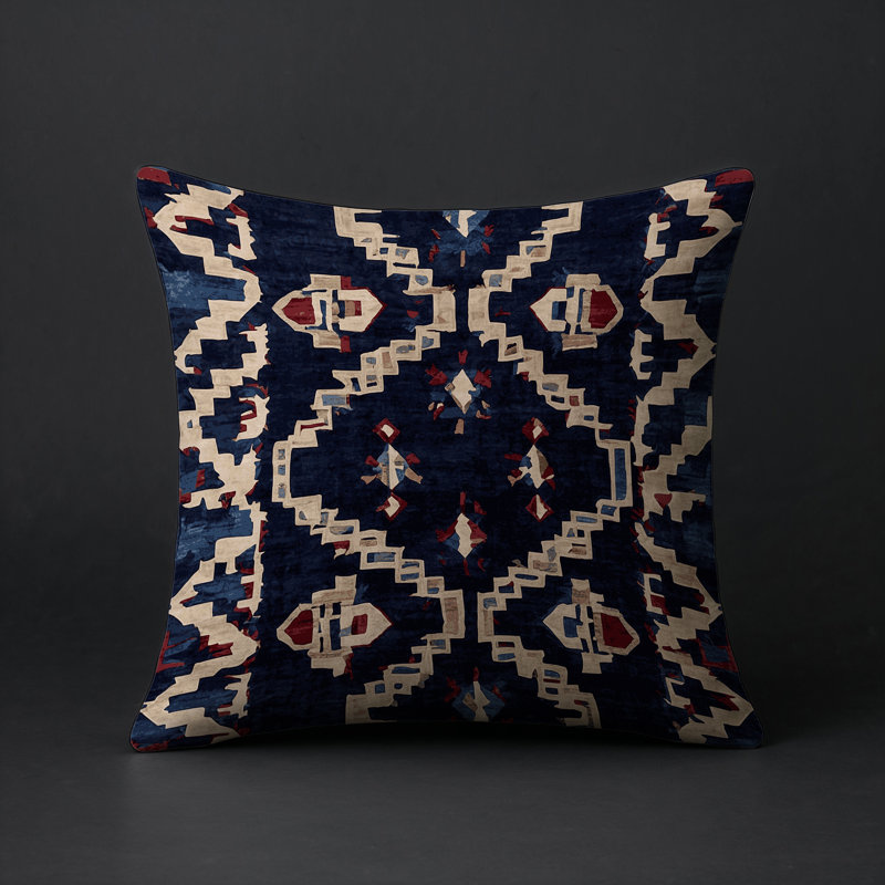 Coussin décoratif intérieur / extérieur gris Modern Modern, Mauve / beige / bleu géométrique, Carré 16 po