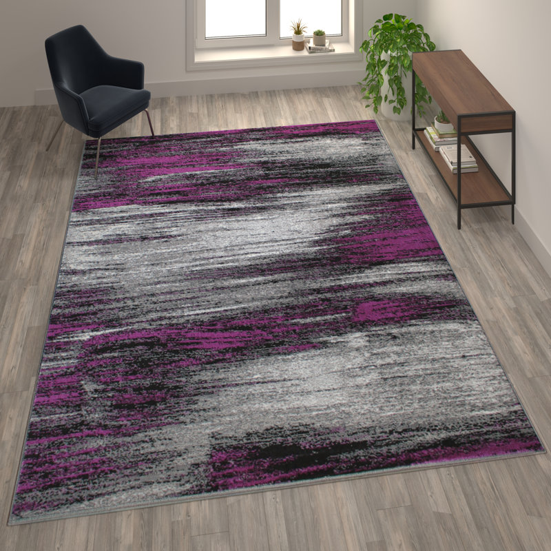 Alexavior Purple/Gray Abstract Scraped Pattern Area Rug, Rectangle 8' x 10'