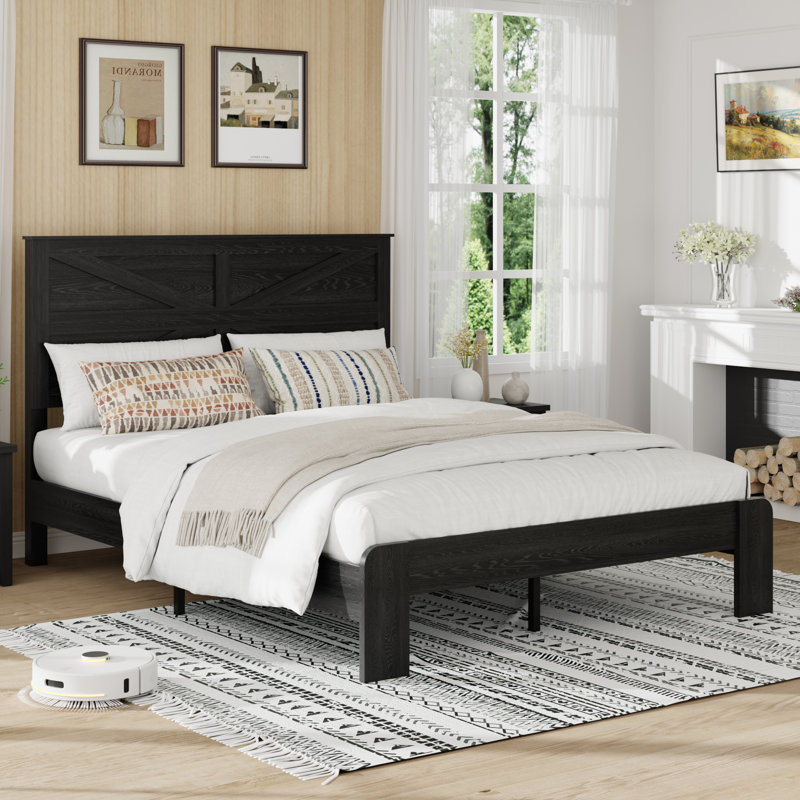 Queen Bed Frame with Headboard , Wood Platform Bed Frame , Noise Free,No Box Spring Needed And Easy Assembly Tool,Large Under Bed Storage,Black