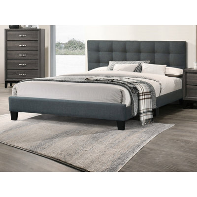 Bedroom Platform Bed With Tufted Headboard